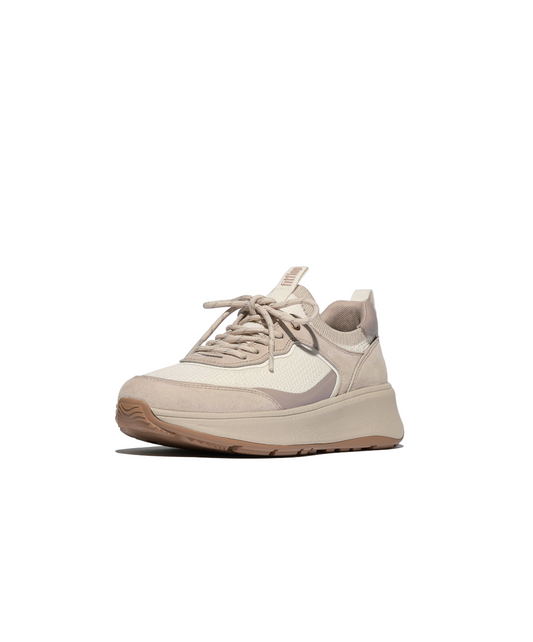 FitFlop F-Mode Suede Knit Flatform Slip On Laced Sneaker Stone Beige Cream