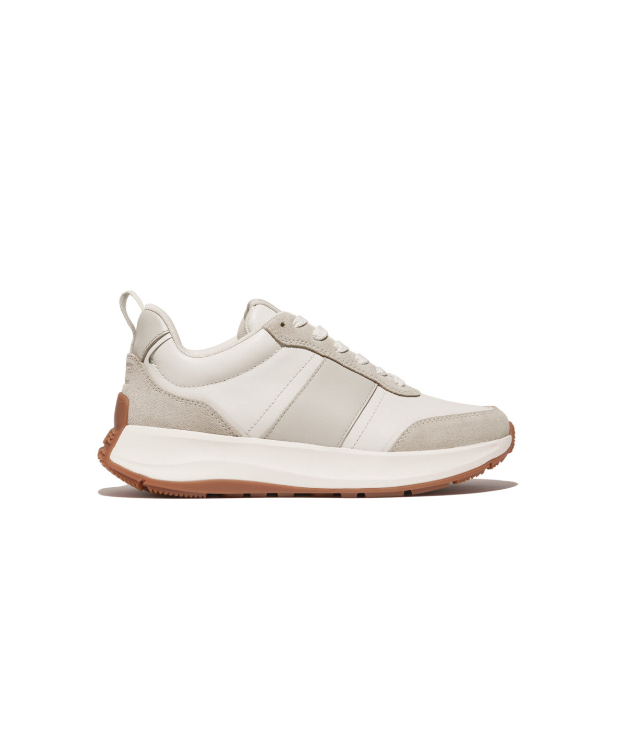 FitFlop F-Mode Flow Leather/Suede Flatform Sneaker Urban White Mix