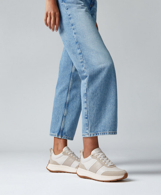 FitFlop F-Mode Flow Leather/Suede Flatform Sneaker Urban White Mix