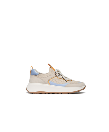 FitFlop F-Mode Suede Knit Flatform Slip On Laced Sneaker Paris Beige Blue