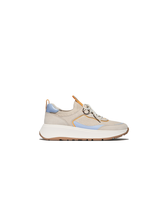 FitFlop F-Mode Suede Knit Flatform Slip On Laced Sneaker Paris Beige Blue